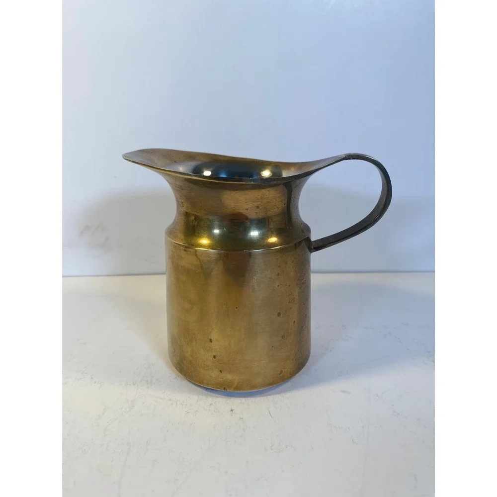 Vintage PWF Solid Brass Pitcher Made in India Mid Century Decorative Vase 5.25in